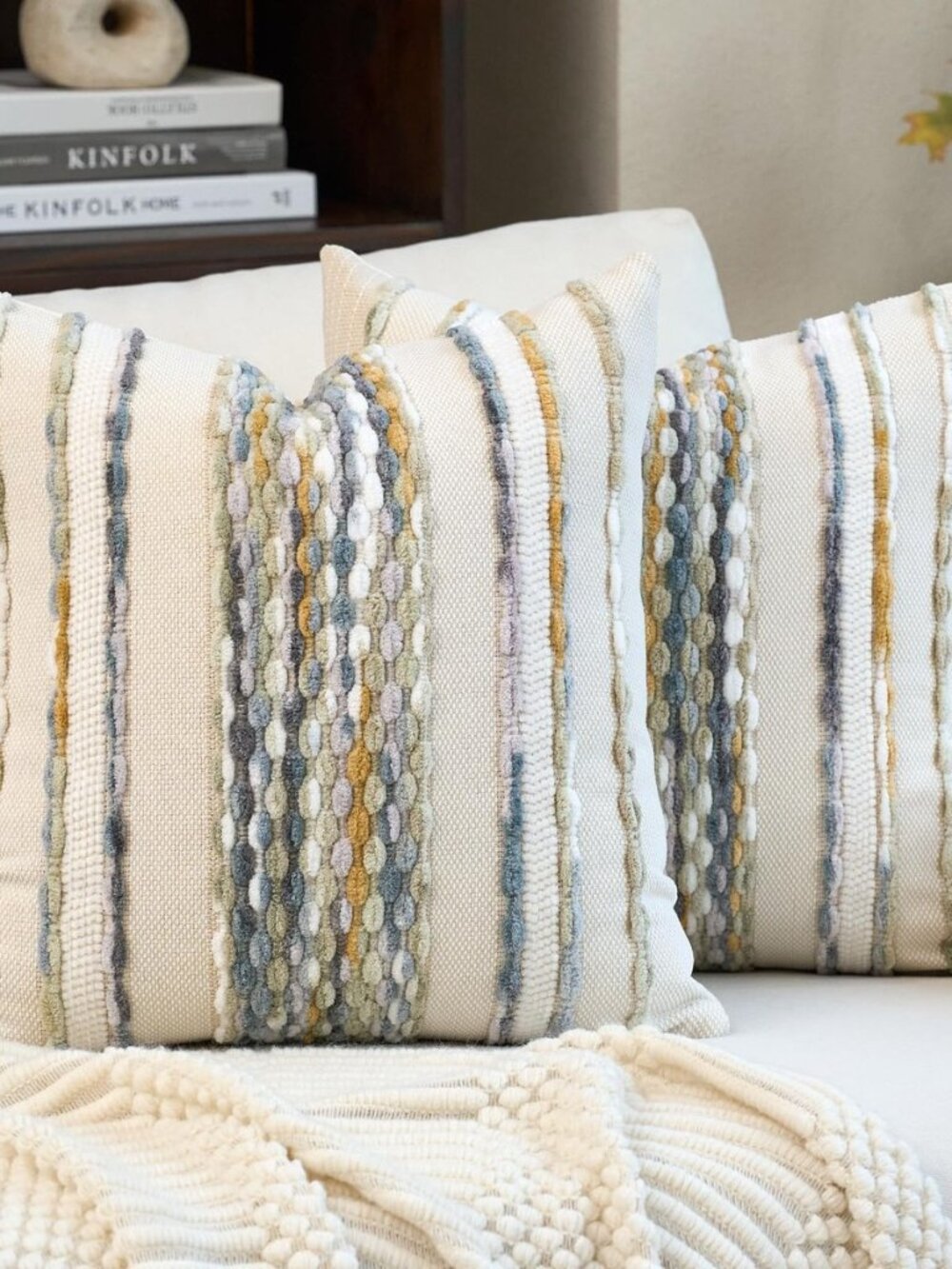 Boho Pillow Covers 18x18 Inch Set of 2, Farmhouse Decorative Striped Square